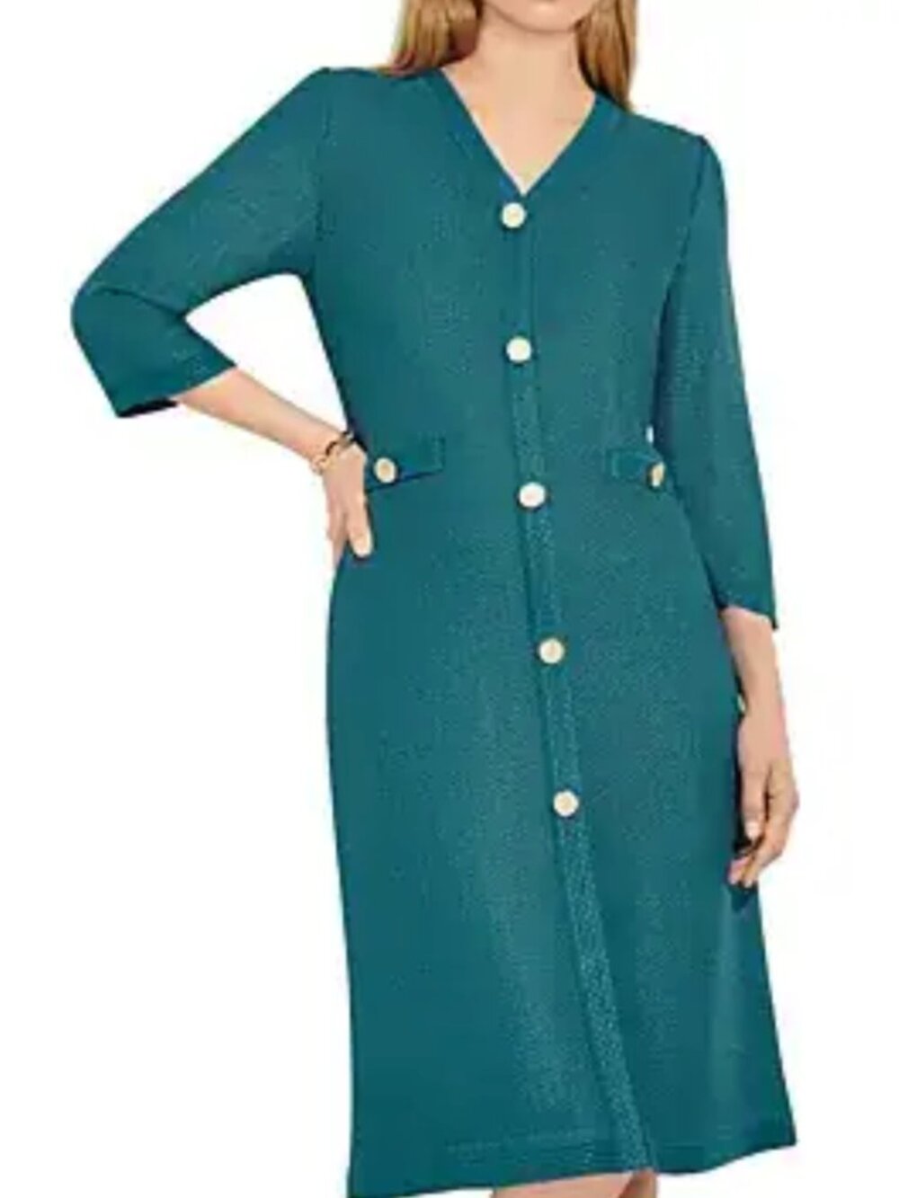 EUC  Misook Button front Texture Knit Midi Dress Teal Blue Size XL (18)